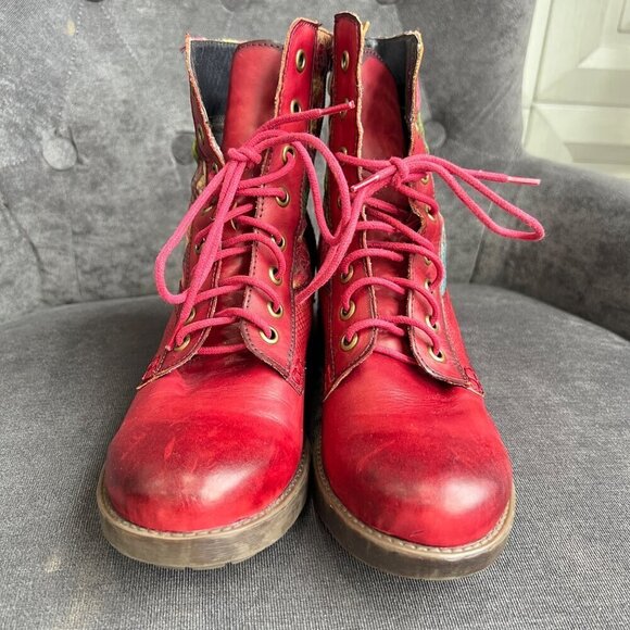 L’ARTISTE Women Marty lace up boots, Red, Size 37 - Picture 4 of 9